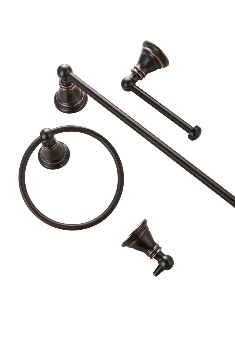 Derengge F-080-NB 4-Piece Bathroom Hardware Accessory Set with 18 Inch Towel Bar -Towel Ring- Paper Holder-Robe Hook Oil Rubbed Bronze - Image 4